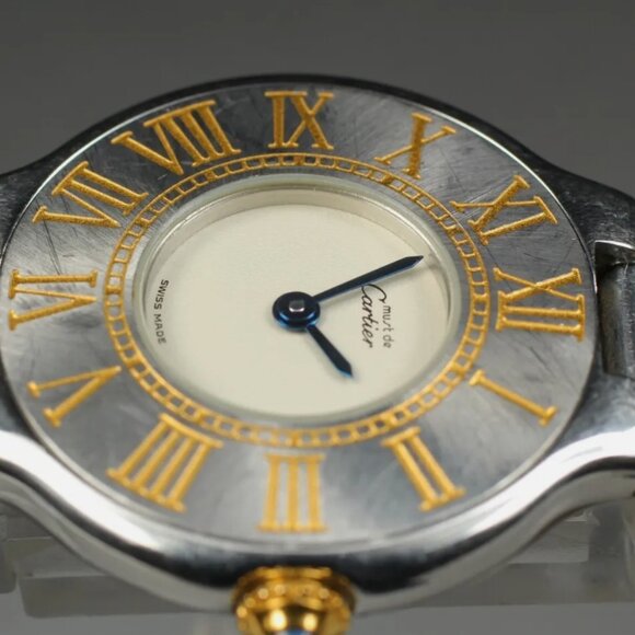 Near Mint Cartier Black Strap Ladies Gold Watch with Box + Hang Tag!! - Picture 5 of 6